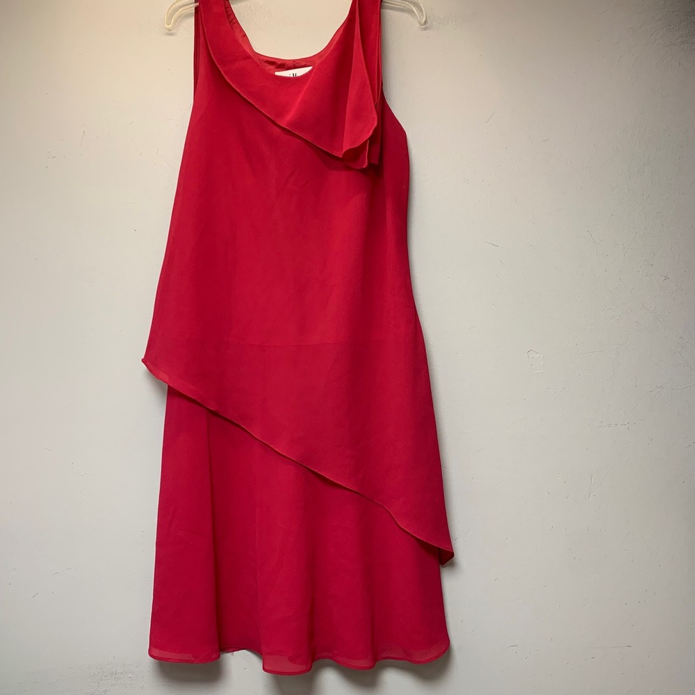 Sheri Martin Dress Women 14 Red Excellent Tiered Asymmetrical Chiffon Cocktail